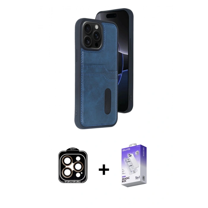 MARSİLYAN™- iPhone 14 Pro Max Kılıf Yörünge Işık Serisi - Siyah Bilvis 5in1 3D Magic Cam Ekran Koruyucu + PVD Metal Kamera Lens - TU