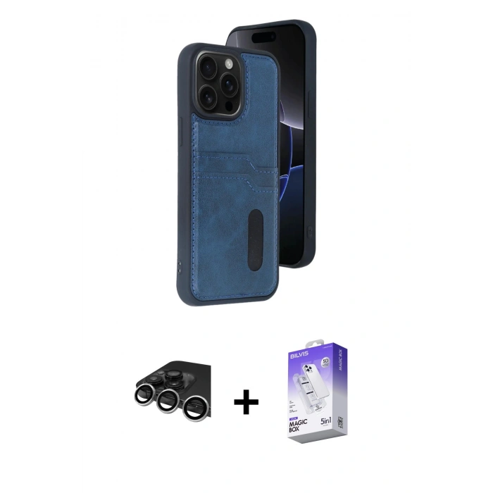MARSİLYAN™- iPhone 14 Pro Max Kılıf Yörünge Işık Serisi - Siyah Bilvis 5in1 3D Magic Cam Ekran Koruyucu + Raze Metal Kamera Lens - GS
