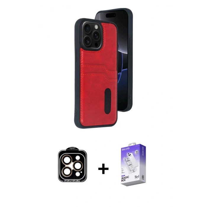 MARSİLYAN™- iPhone 14 Pro Max Kılıf Yörünge Işık Serisi - Siyah Bilvis 5in1 3D Magic Cam Ekran Koruyucu + PVD Metal Kamera Lens - TU