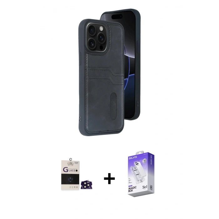 MARSİLYAN™- iPhone 14 Pro Max Kılıf Yörünge Işık Serisi - Siyah Bilvis 5in1 3D Magic Cam Ekran Koruyucu + Bilvis Titan Kamera Lens - DNMR