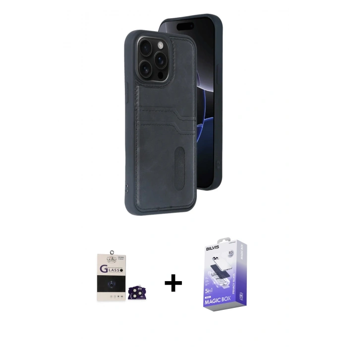 MARSİLYAN™- iPhone 14 Pro Max Kılıf Yörünge Işık Serisi - Siyah Bilvis 5in1 5D Magic Hayalet Cam Ekran Koruyucu + Bilvis Titan Kamera Lens - DNMR