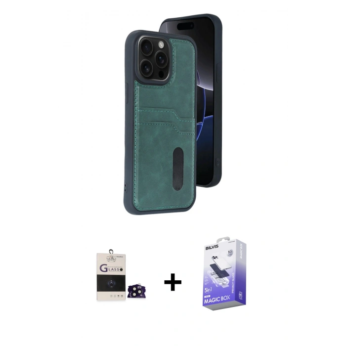 MARSİLYAN™- iPhone 14 Pro Max Kılıf Yörünge Işık Serisi - Siyah Bilvis 5in1 5D Magic Hayalet Cam Ekran Koruyucu + Bilvis Titan Kamera Lens - SH