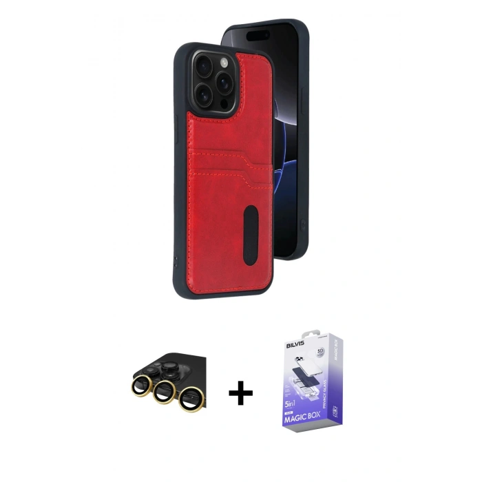 MARSİLYAN™- iPhone 14 Pro Max Kılıf Yörünge Işık Serisi - Siyah Bilvis 5in1 5D Magic Hayalet Cam Ekran Koruyucu + Raze Metal Kamera Lens - GD