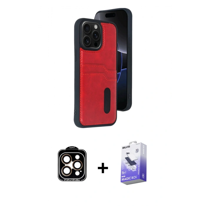 MARSİLYAN™- iPhone 14 Pro Max Kılıf Yörünge Işık Serisi - Siyah Bilvis 5in1 5D Magic Hayalet Cam Ekran Koruyucu + PVD Metal Kamera Lens - TU