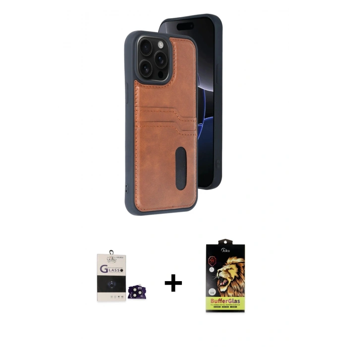 MARSİLYAN™- iPhone 14 Pro Max Kılıf Yörünge Işık Serisi - Siyah Buffer Cam Ekran Koruyucu + Bilvis Titan Kamera Lens - SH