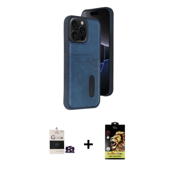 MARSİLYAN™- iPhone 14 Pro Max Kılıf Yörünge Işık Serisi - Siyah Buffer Cam Ekran Koruyucu + Bilvis Titan Kamera Lens - GD