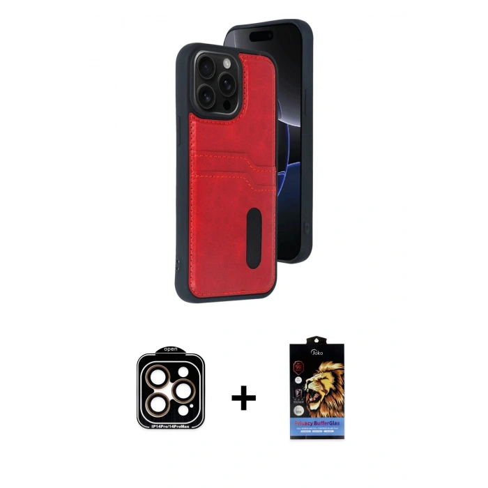 MARSİLYAN™- iPhone 14 Pro Max Kılıf Yörünge Işık Serisi - Siyah Buffer Hayalet Cam Ekran Koruyucu + PVD Metal Kamera Lens - TU