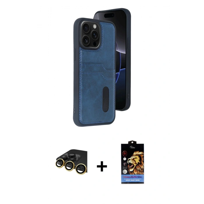 MARSİLYAN™- iPhone 14 Pro Max Kılıf Yörünge Işık Serisi - Siyah Buffer Hayalet Cam Ekran Koruyucu + Raze Metal Kamera Lens - GD