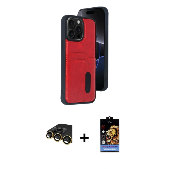 MARSİLYAN™- iPhone 14 Pro Max Kılıf Yörünge Işık Serisi - Siyah Buffer Hayalet Cam Ekran Koruyucu + Raze Metal Kamera Lens - GD