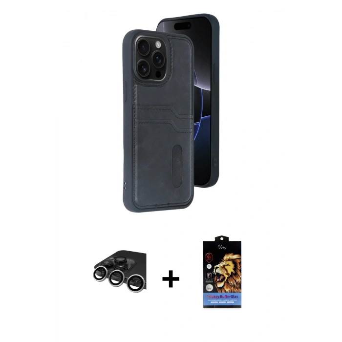 MARSİLYAN™- iPhone 14 Pro Max Kılıf Yörünge Işık Serisi - Siyah Buffer Hayalet Cam Ekran Koruyucu + Raze Metal Kamera Lens - GS