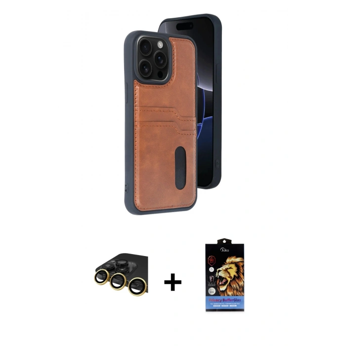 MARSİLYAN™- iPhone 14 Pro Max Kılıf Yörünge Işık Serisi - Siyah Buffer Hayalet Cam Ekran Koruyucu + Raze Metal Kamera Lens - GD