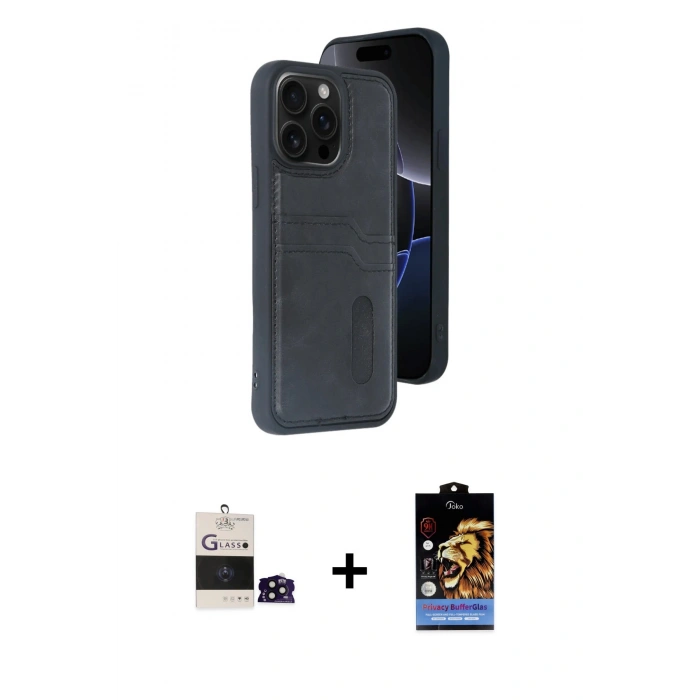 MARSİLYAN™- iPhone 14 Pro Max Kılıf Yörünge Işık Serisi - Siyah Buffer Hayalet Cam Ekran Koruyucu + Bilvis Titan Kamera Lens - SH