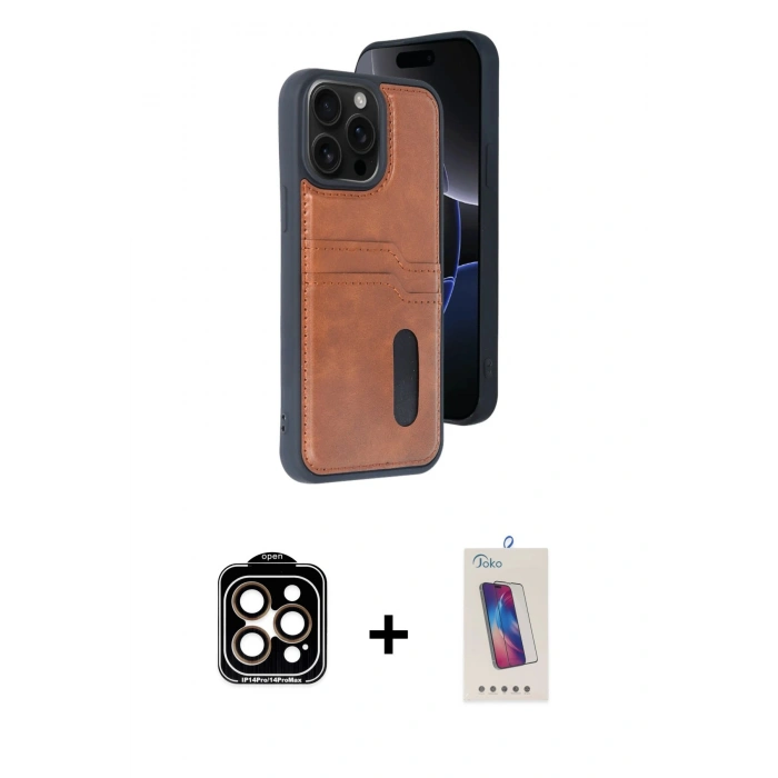 MARSİLYAN™- iPhone 14 Pro Max Kılıf Yörünge Işık Serisi - Siyah Joko 5D Cam + PVD Metal Kamera Lens - TU
