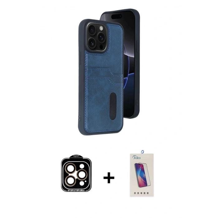 MARSİLYAN™- iPhone 14 Pro Max Kılıf Yörünge Işık Serisi - Siyah Joko 5D Cam + PVD Metal Kamera Lens - TU