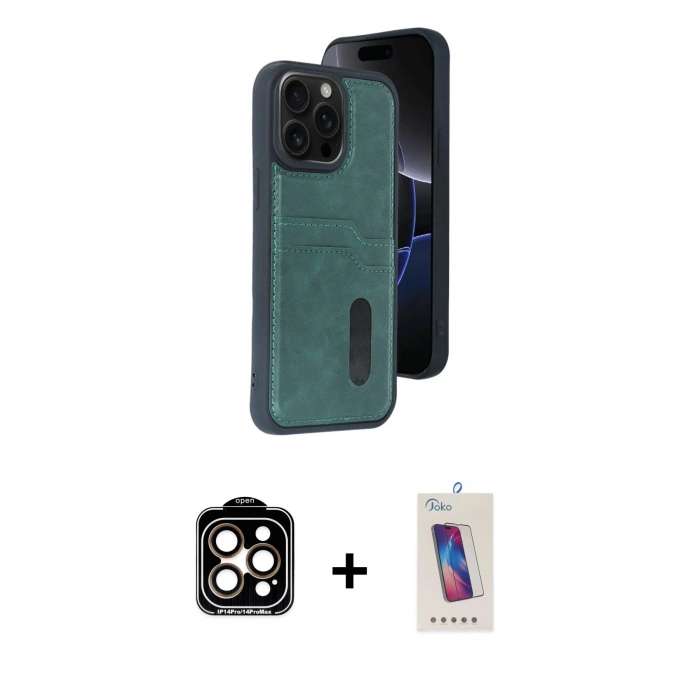 MARSİLYAN™- iPhone 14 Pro Max Kılıf Yörünge Işık Serisi - Siyah Joko 5D Cam + PVD Metal Kamera Lens - TU