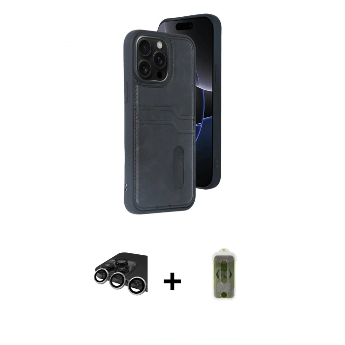 MARSİLYAN™- iPhone 14 Pro Max Kılıf Yörünge Işık Serisi - Siyah Joko Magic 5D Hayalet Cam + Raze Metal Kamera Lens - GS