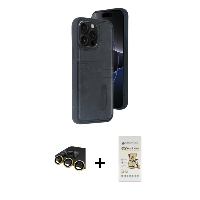 MARSİLYAN™- iPhone 14 Pro Max Kılıf Yörünge Işık Serisi - Siyah Mat Seramik Nano Ekran Koruyucu + Raze Metal Kamera Lens - GD