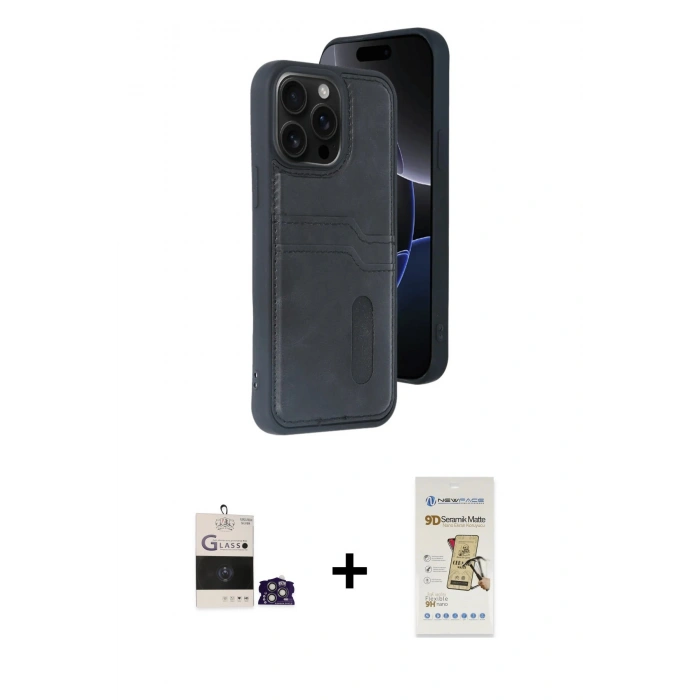 MARSİLYAN™- iPhone 14 Pro Max Kılıf Yörünge Işık Serisi - Siyah Mat Seramik Nano Ekran Koruyucu + Bilvis Titan Kamera Lens - GS