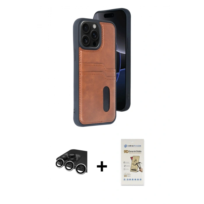 MARSİLYAN™- iPhone 14 Pro Max Kılıf Yörünge Işık Serisi - Siyah Mat Seramik Nano Ekran Koruyucu + Raze Metal Kamera Lens - GS