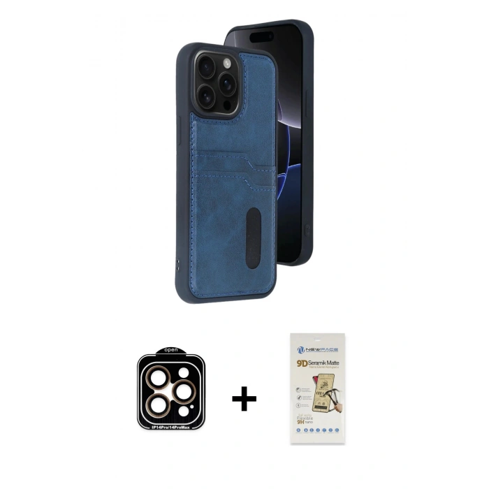 MARSİLYAN™- iPhone 14 Pro Max Kılıf Yörünge Işık Serisi - Siyah Mat Seramik Nano Ekran Koruyucu + PVD Metal Kamera Lens - TU