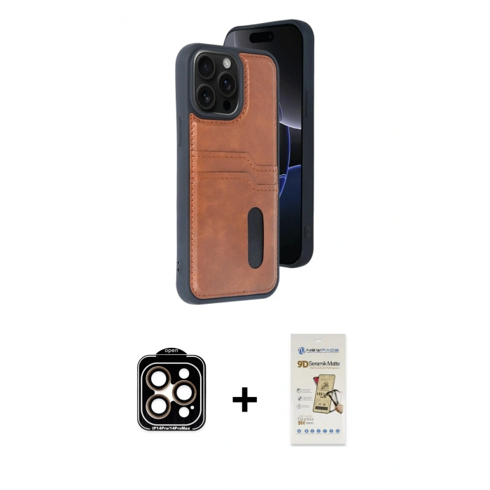 MARSİLYAN™- iPhone 14 Pro Max Kılıf Yörünge Işık Serisi - Siyah Mat Seramik Nano Ekran Koruyucu + PVD Metal Kamera Lens - TU