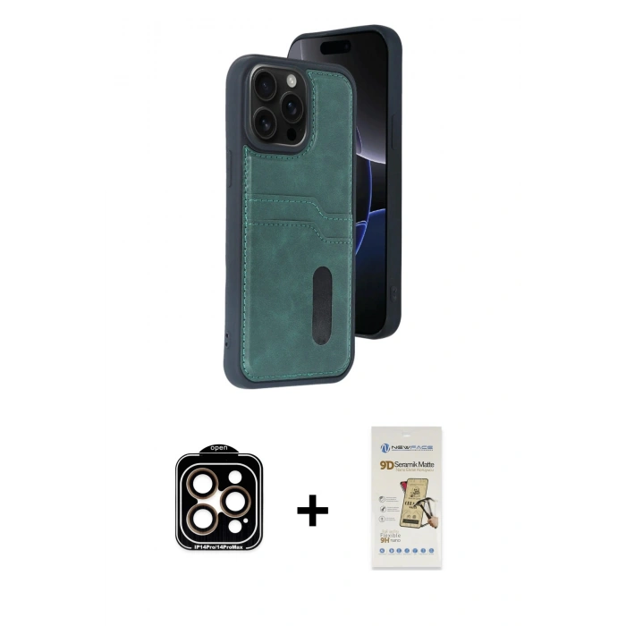 MARSİLYAN™- iPhone 14 Pro Max Kılıf Yörünge Işık Serisi - Siyah Mat Seramik Nano Ekran Koruyucu + PVD Metal Kamera Lens - TU