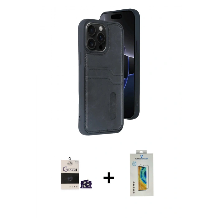 MARSİLYAN™- iPhone 14 Pro Max Kılıf Yörünge Işık Serisi - Siyah Polymer Nano Ekran Koruyucu + Bilvis Titan Kamera Lens - GS