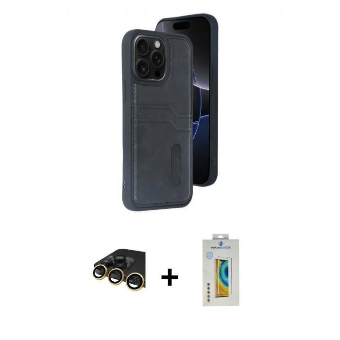 MARSİLYAN™- iPhone 14 Pro Max Kılıf Yörünge Işık Serisi - Siyah Polymer Nano Ekran Koruyucu + Raze Metal Kamera Lens - GD
