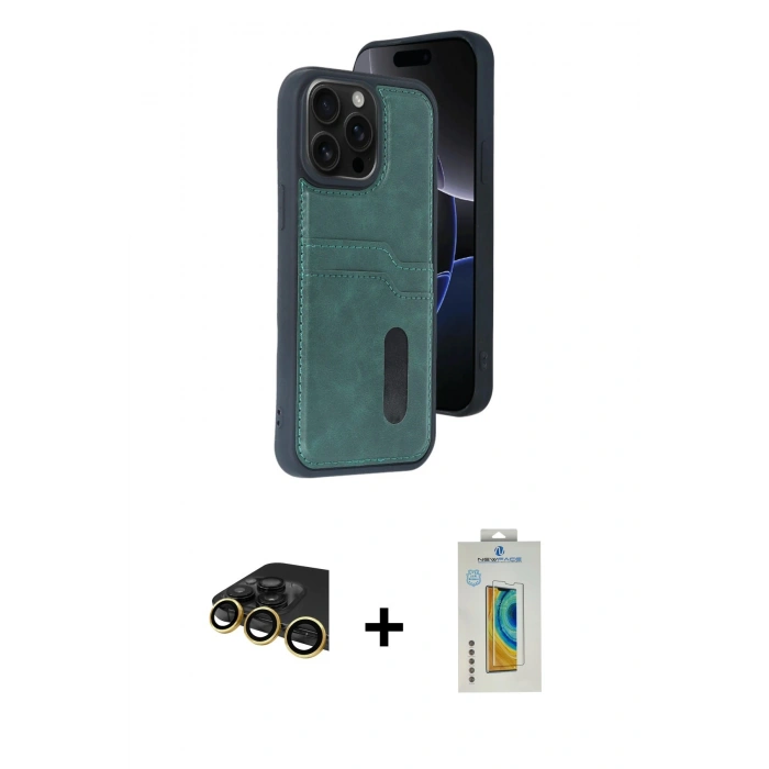 MARSİLYAN™- iPhone 14 Pro Max Kılıf Yörünge Işık Serisi - Siyah Polymer Nano Ekran Koruyucu + Raze Metal Kamera Lens - GD