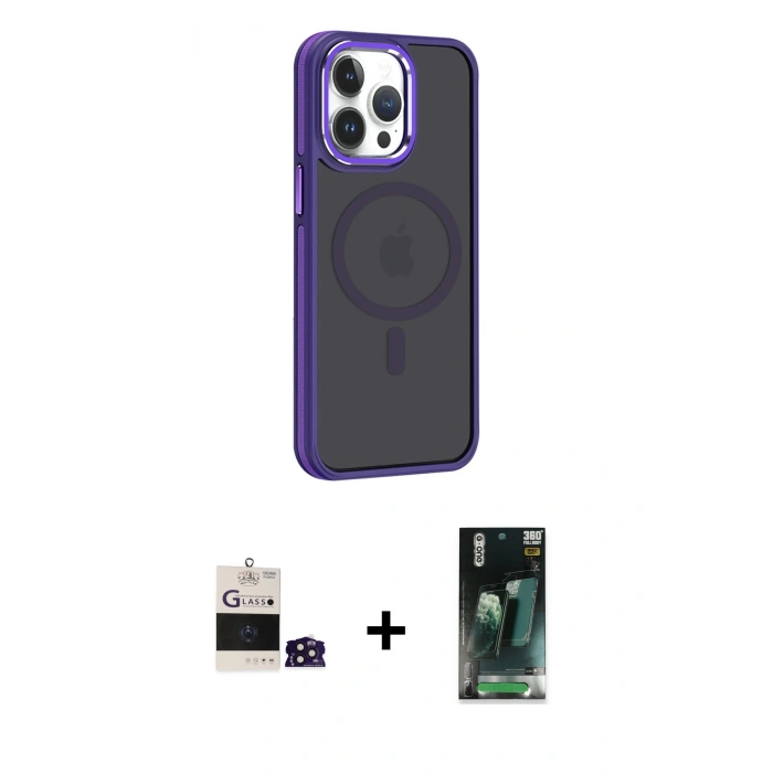 MARSİLYAN™- iPhone 14 Pro Max Kılıf Yörünge Klasik - Şeffaf 360 Full Body Arka Koruyucu + Bilvis Titan Kamera Lens - DNMR