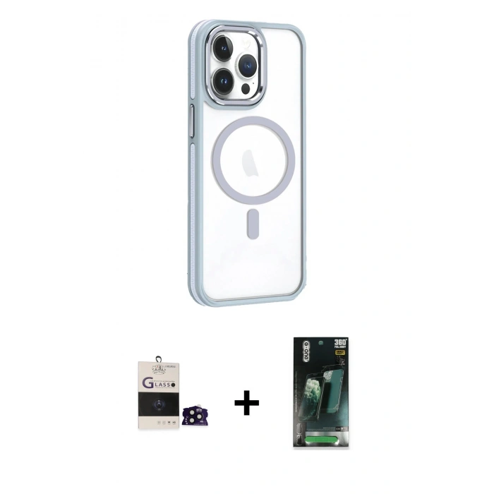 MARSİLYAN™- iPhone 14 Pro Max Kılıf Yörünge Klasik - Şeffaf 360 Full Body Arka Koruyucu + Bilvis Titan Kamera Lens - SH
