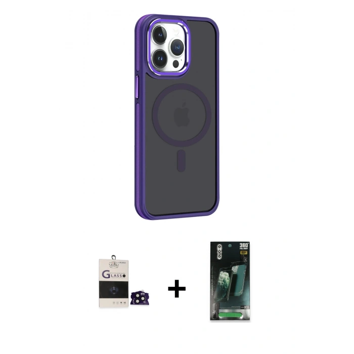 MARSİLYAN™- iPhone 14 Pro Max Kılıf Yörünge Klasik - Şeffaf 360 Full Body Arka Koruyucu + Bilvis Titan Kamera Lens - SH