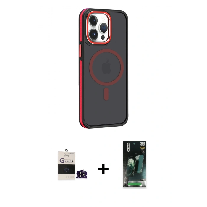 MARSİLYAN™- iPhone 14 Pro Max Kılıf Yörünge Klasik - Şeffaf 360 Full Body Arka Koruyucu + Bilvis Titan Kamera Lens - SH