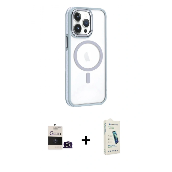 MARSİLYAN™- iPhone 14 Pro Max Kılıf Yörünge Klasik - Şeffaf Pasifik Cam Ekran Koruyucu + Bilvis Titan Kamera Lens - SH