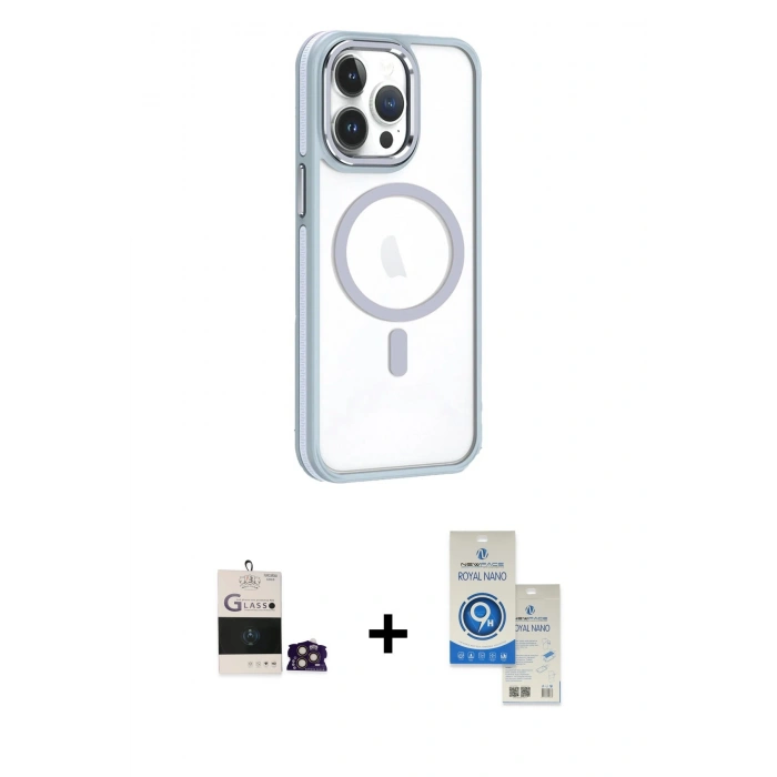 MARSİLYAN™- iPhone 14 Pro Max Kılıf Yörünge Klasik - Şeffaf Royal Nano Ekran Koruyucu + Bilvis Titan Kamera Lens - GD