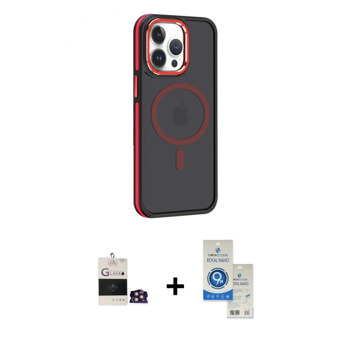 MARSİLYAN™- iPhone 14 Pro Max Kılıf Yörünge Klasik - Şeffaf Royal Nano Ekran Koruyucu + Bilvis Titan Kamera Lens - GD