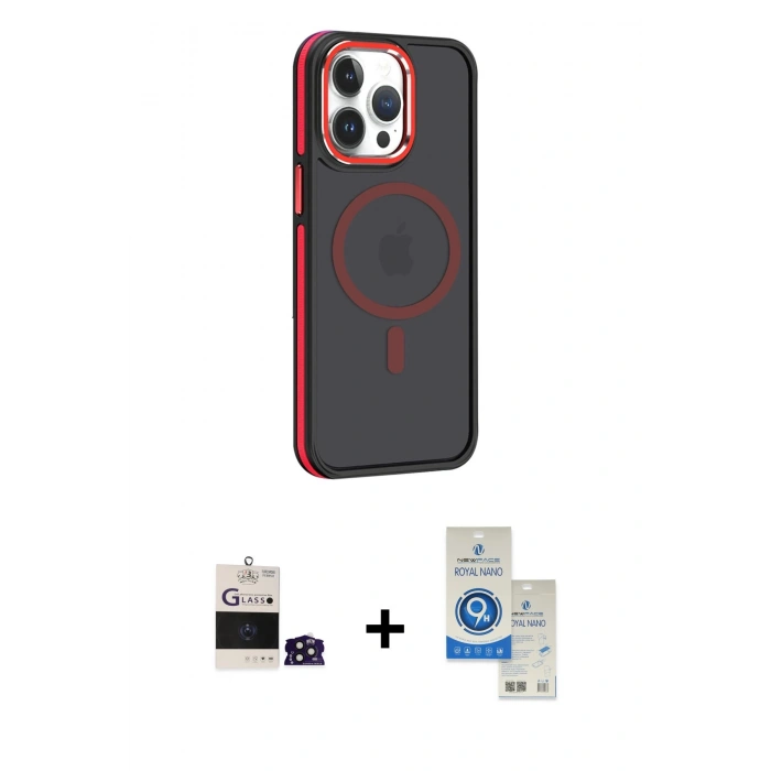 MARSİLYAN™- iPhone 14 Pro Max Kılıf Yörünge Klasik - Şeffaf Royal Nano Ekran Koruyucu + Bilvis Titan Kamera Lens - DNMR