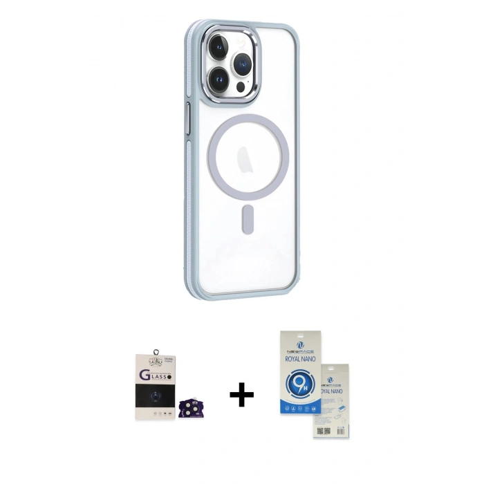 MARSİLYAN™- iPhone 14 Pro Max Kılıf Yörünge Klasik - Şeffaf Royal Nano Ekran Koruyucu + Bilvis Titan Kamera Lens - DNMR