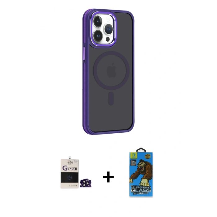 MARSİLYAN™- iPhone 14 Pro Max Kılıf Yörünge Klasik - Siyah 18D Cam Ekran Koruyucu + Bilvis Titan Kamera Lens - DNMR
