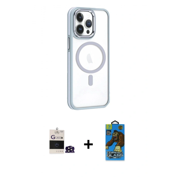 MARSİLYAN™- iPhone 14 Pro Max Kılıf Yörünge Klasik - Siyah 18D Cam Ekran Koruyucu + Bilvis Titan Kamera Lens - DNMR