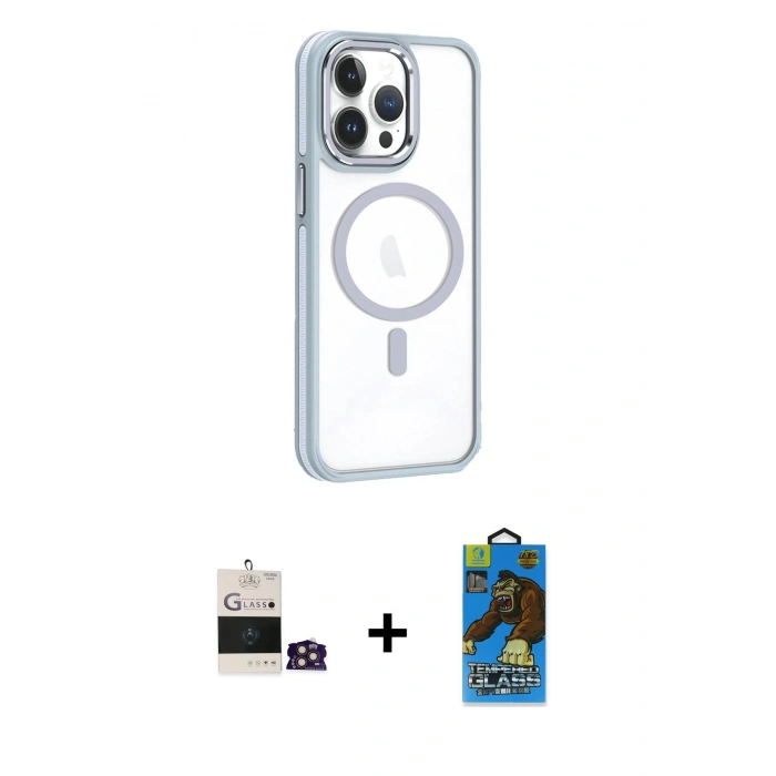 MARSİLYAN™- iPhone 14 Pro Max Kılıf Yörünge Klasik - Siyah 18D Cam Ekran Koruyucu + Bilvis Titan Kamera Lens - GD