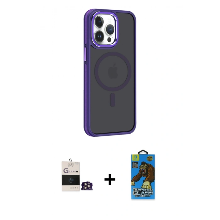MARSİLYAN™- iPhone 14 Pro Max Kılıf Yörünge Klasik - Siyah 18D Cam Ekran Koruyucu + Bilvis Titan Kamera Lens - GD