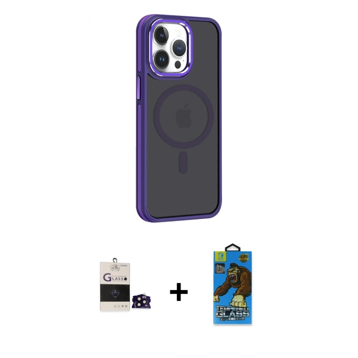 MARSİLYAN™- iPhone 14 Pro Max Kılıf Yörünge Klasik - Siyah 18D Cam Ekran Koruyucu + Bilvis Titan Kamera Lens - SH