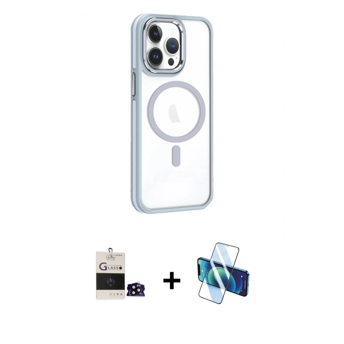 MARSİLYAN™- iPhone 14 Pro Max Kılıf Yörünge Klasik - Siyah 3D Antistatik Cam Ekran Koruyucu + Siyah Bilvis Titan Kamera Lens