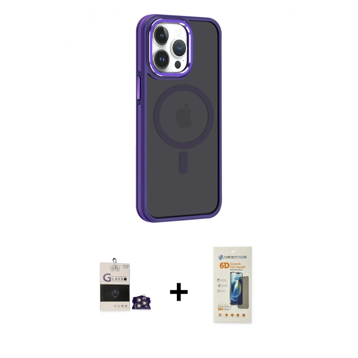 MARSİLYAN™- iPhone 14 Pro Max Kılıf Yörünge Klasik - Siyah 6D Mat Seramik Hayalet Nano Ekran Koruyucu + Bilvis Titan Kamera Lens - GS