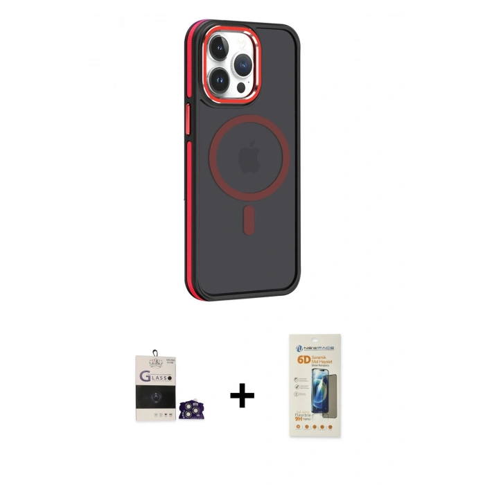 MARSİLYAN™- iPhone 14 Pro Max Kılıf Yörünge Klasik - Siyah 6D Mat Seramik Hayalet Nano Ekran Koruyucu + Bilvis Titan Kamera Lens - GS