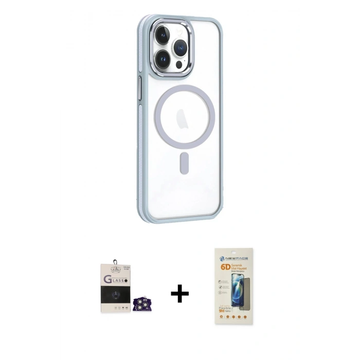 MARSİLYAN™- iPhone 14 Pro Max Kılıf Yörünge Klasik - Siyah 6D Mat Seramik Hayalet Nano Ekran Koruyucu + Bilvis Titan Kamera Lens - GS
