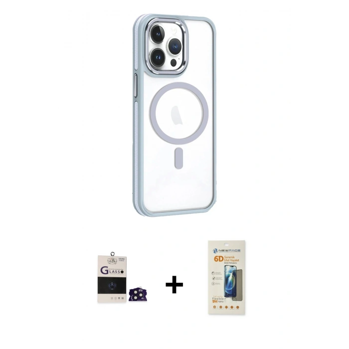 MARSİLYAN™- iPhone 14 Pro Max Kılıf Yörünge Klasik - Siyah 6D Mat Seramik Hayalet Nano Ekran Koruyucu + Derin Mor Bilvis Titan Kamera Lens
