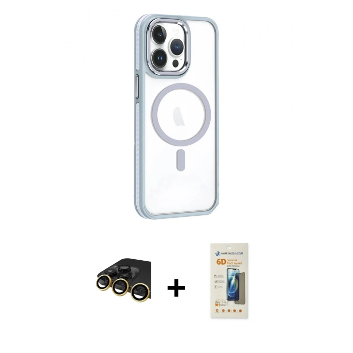 MARSİLYAN™- iPhone 14 Pro Max Kılıf Yörünge Klasik - Siyah 6D Mat Seramik Hayalet Nano Ekran Koruyucu + Raze Metal Kamera Lens - GD