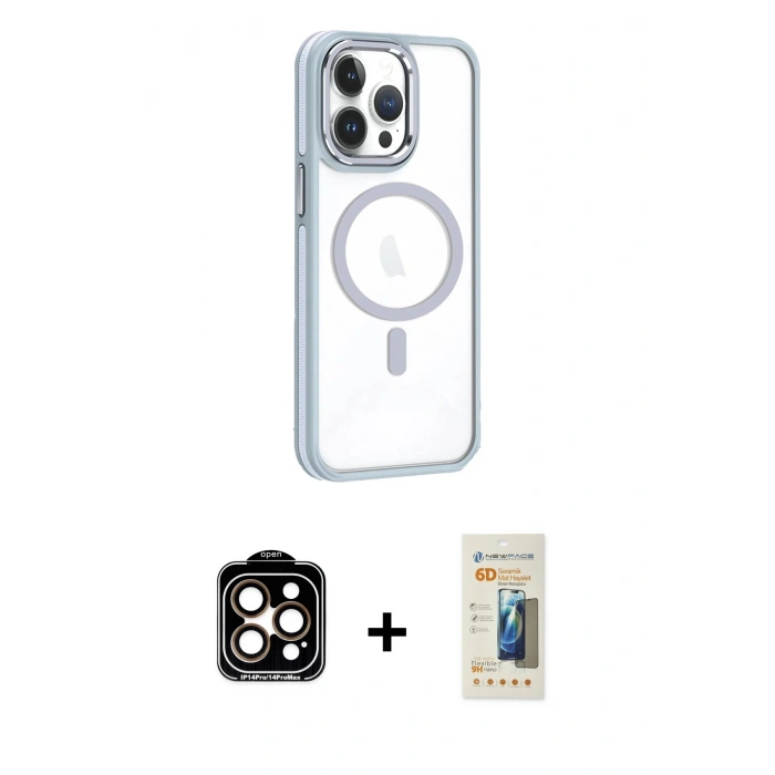MARSİLYAN™- iPhone 14 Pro Max Kılıf Yörünge Klasik - Siyah 6D Mat Seramik Hayalet Nano Ekran Koruyucu + PVD Metal Kamera Lens - TU